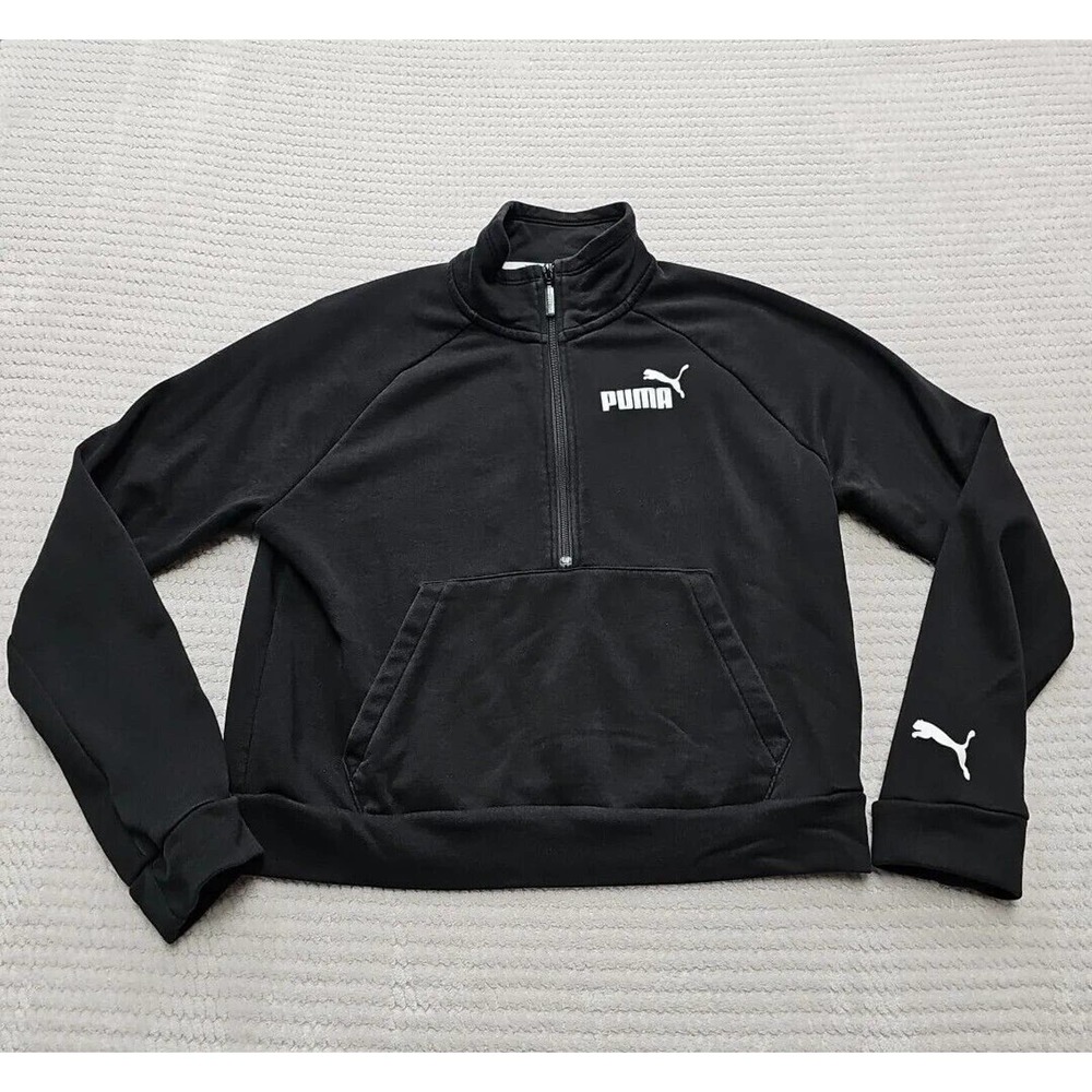 Puma Sweatshirt Womens Medium Pull Over Quarter Zip Pocket Slightly Cropped